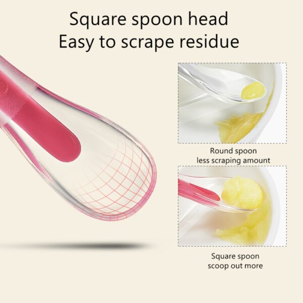 BC Babycare 2pcs Safe Food Grade Silicone Baby Spoons Kids Toddler Non-slip Feeding Tableware 360° Bending Soft Square Spoon
