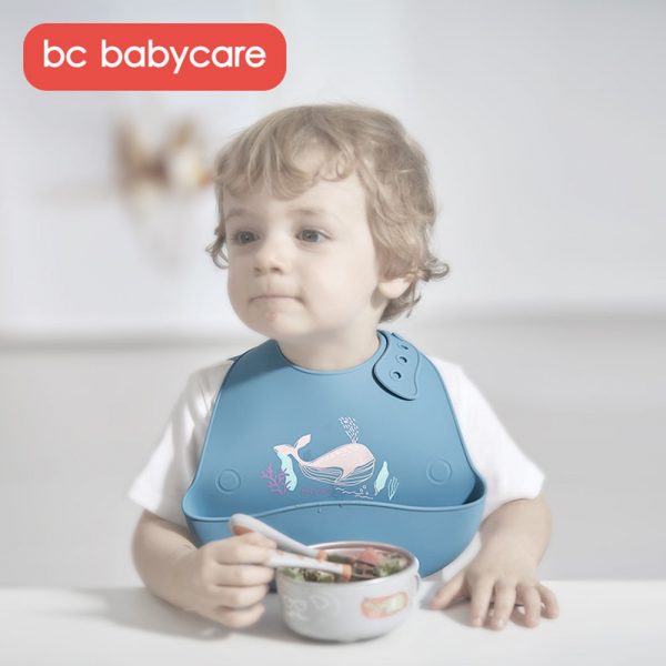 BC Babycare Unisex Silicone Waterproof Baby Bibs Adjustable Feeding and Weaning Toddlers Infants Bibs Food Catcher Bibs BPA Free