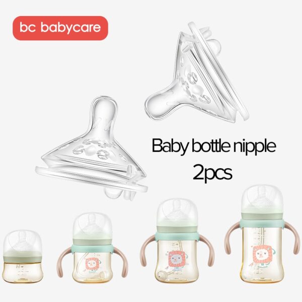 BC Babycare 2pcs Baby Soft Silicone Pacifier Newborns Imitation Breast Milk Nipple Replacement Accessories For Wide Mouth Bottle