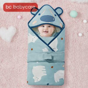 BC Babycare Animals Bear Hooded Swaddle Blanket Baby Winter Shoulder Guard Windproof Cotton Soft Wrap Sleeping Bag Newborns 0-3Y