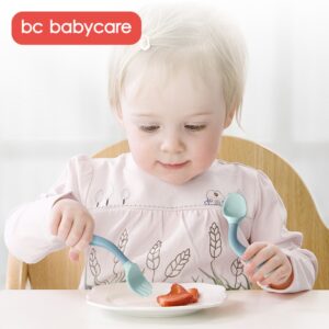 BC Babycare 2Pcs Travel Bendable Baby Spoon Fork Set Easy Grip Heat-Resistant Toddler Infant Training Tableware with Storage Box