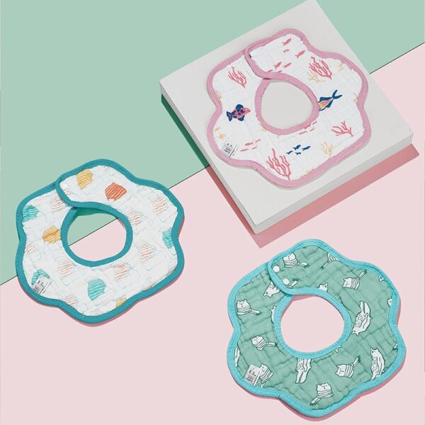 BC Babycare 3pcs Baby Bibs 360° Rotation Cotton Gauze Breathable Soft Absorbent Kids Burp Cloth Floral Shape Infant Saliva Towel