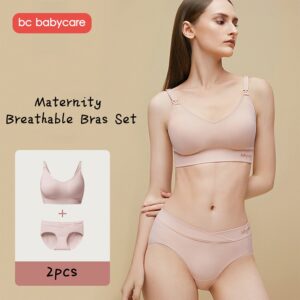 BC Babycare Maternity Nursing Bra Set Breathable Jacquard Pregnancy Women Underwear Breastfeeding Bra Antibacterial Lingerie Set