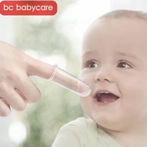 BC Babycare Baby Silicone Finger Toothbrush+Box Infant Oral Massager Teether Food Grade Silicone Nano Silver Soft Cleaner Brush
