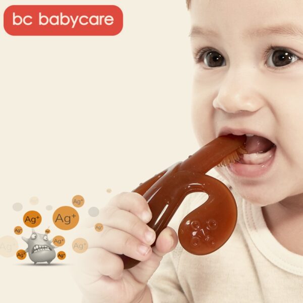 BC Babycare High Quality Silicone Safe Baby Training Toothbrush Easy Clear Soft Deformable Banana Baby Teether