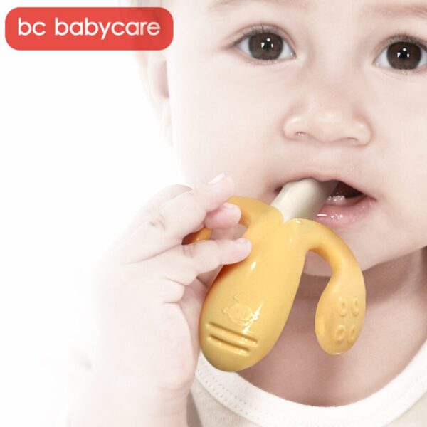 BC Babycare High Quality Silicone Safe Baby Training Toothbrush Easy Clear Soft Deformable Banana Baby Teether